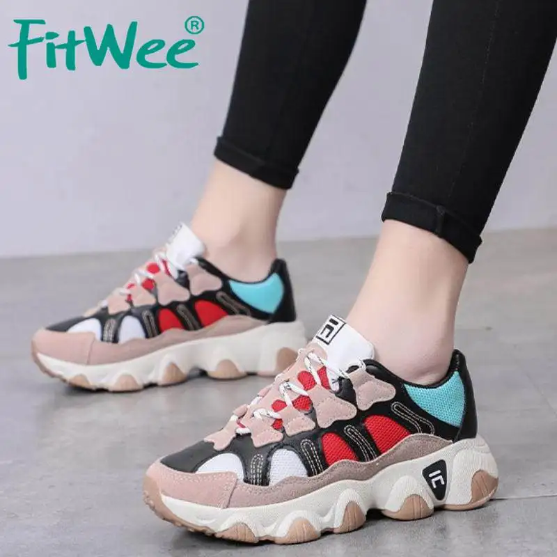 FITWEE/женские кроссовки модная разноцветная повседневная обувь на шнуровке