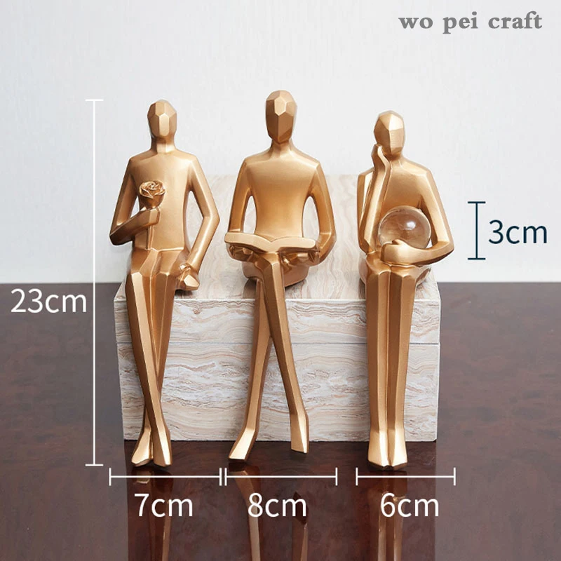 

Golden Geometric Portrait Statue Ornaments Office Desktop Decor Abstract Figure Resin Figurines Crafts Nordic Home Decoration
