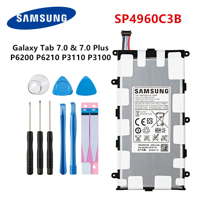 

SAMSUNG Orginal Tablet SP4960C3B Battery 4000mAh For Samsung Galaxy Tab 2 7.0 & 7.0 Plus GT-P3100 P3100 P3110 P6200 +Tools