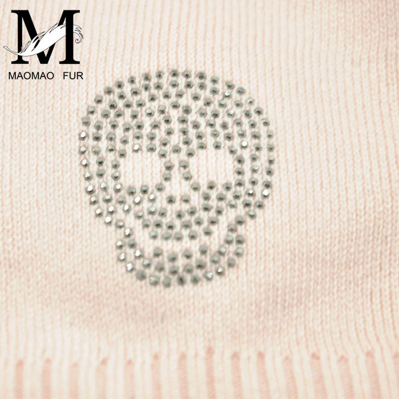 Real Fur Winter Hat Raccoon Fur Pom Pom Hats Shining Rhinestone For Women Brand Thick Women Hat Wholesale Knitted Beanies Cap
