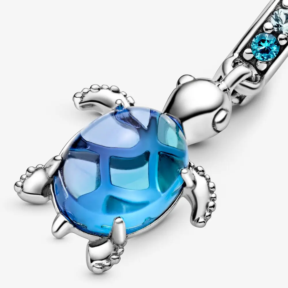 

925 Sterling Silver Pendant High Jewelry Sparkling Murano Glass Turtle Charm Elegant Luxury Fits Original Pandora Bracelet
