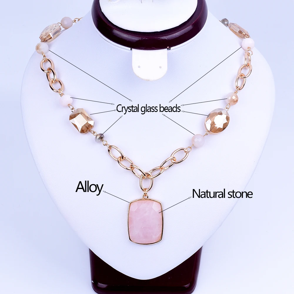 

Fashion women's crystal glass beads natural stone gold necklace beads pendant chain necklace alloy jewelry clothing accessories