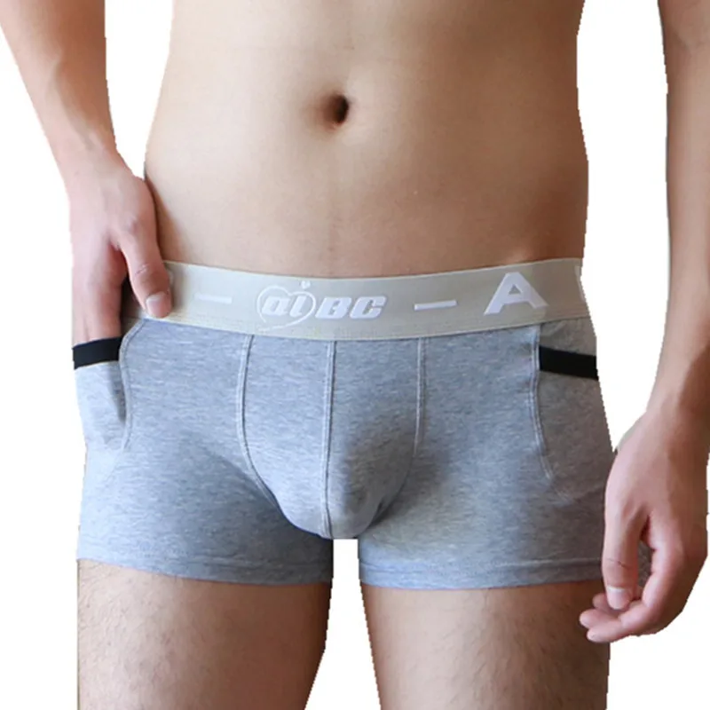 Боксеры мужские хлопковые с карманами сбоку пикантное нижнее белье мешочек для