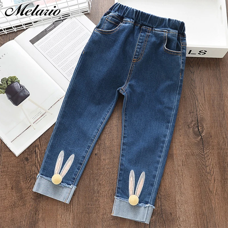 

Melario Girls Jeans 2020 New Spring Floral Embroidery Pants Cute Children's Leggings Blue Elastic Waist Pants