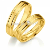anel ouro 100 pure titanium yellow gold plating engagement couple his and hers rings
