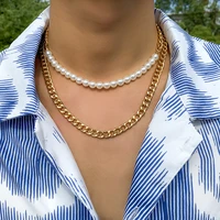 layered chain with pearl short choker necklace for menwomen 2022 fashion thick chain necklace on the neck trendy jewelry collar