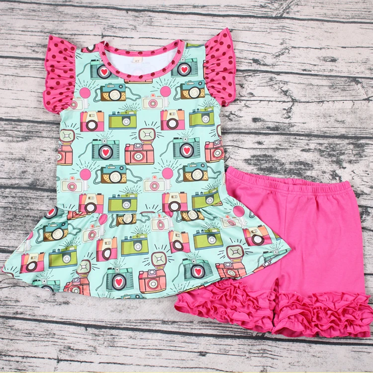 Летняя одежда для маленьких девочек из 2 предметов рекламная рубашка с камерой