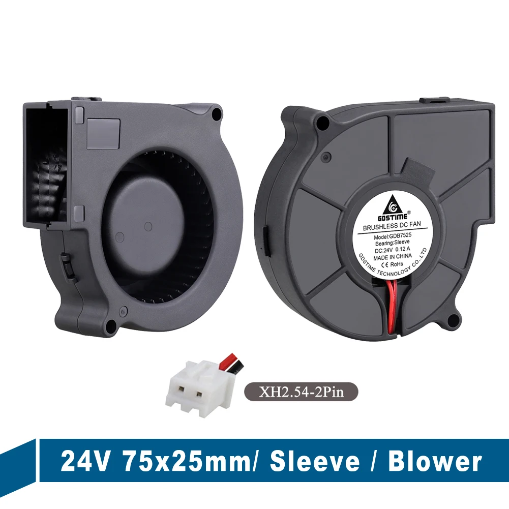 2 шт. Gdstime 24 В постоянного тока 2 контакта 7525s 75 мм x 25 мм вентилятор охлаждения радиатора 75*25 мм бесщеточный турбоцентрифуга постоянного тока охлаждающий вентилятор 3200 об/мин