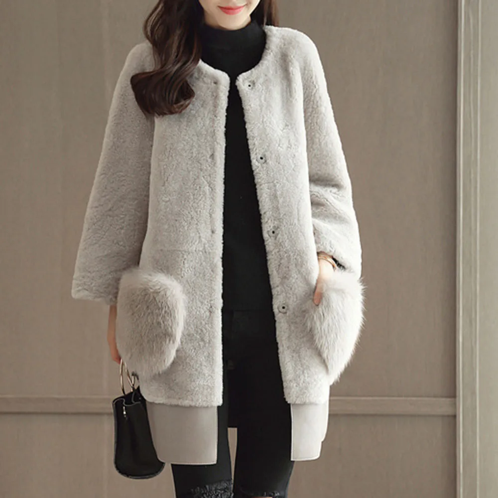 Женское осеннее плотное пальто из искусственного меха женское однотонное со