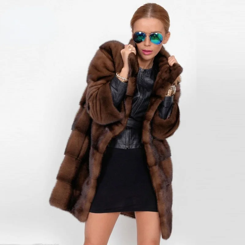 

mink fur coat women's 2021 new Brown imitation fur coat long sleeve stand collar winter warm overcoat