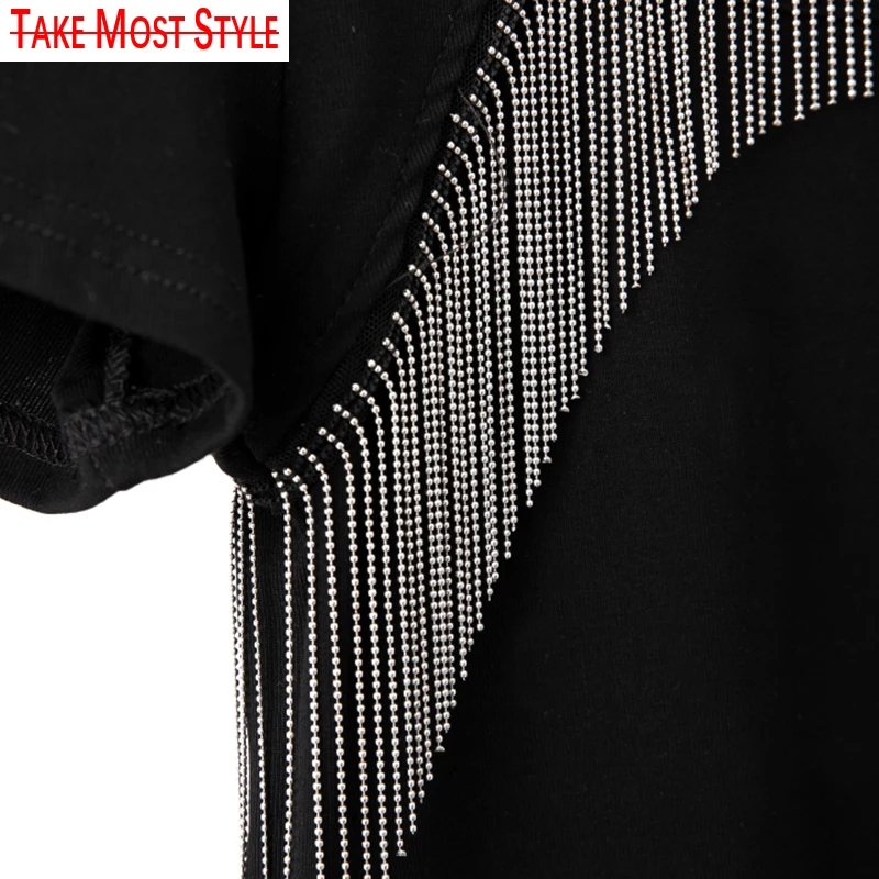 

Casual Black Patchwork Tassel T Shirt For Women O Neck Short Sleeve Korean Hollow Out Loose T Shirts Female Summer