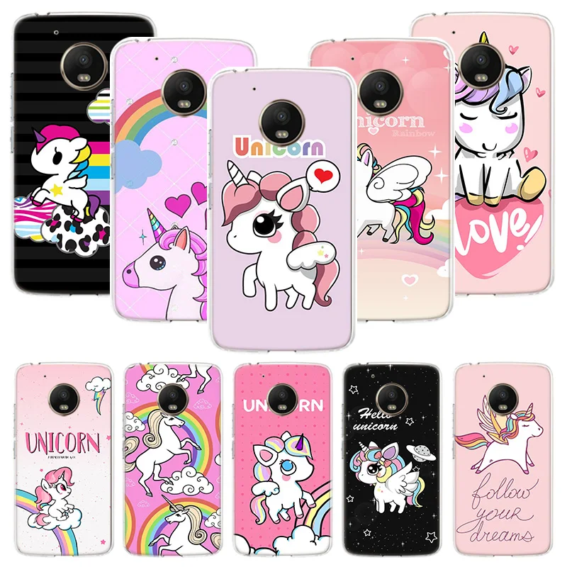 Unicorn Pink Myth Cartoon Phone Case For Motorola Moto G9 G8 G7 G6 G5 E6 E5 E4 Plus Play Power One Action Macro Coque Cover Capa
