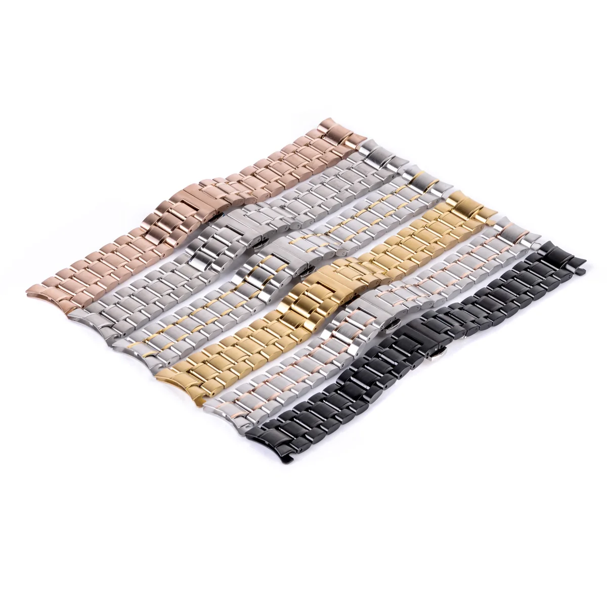 

Classics Folding Clasp Watch Strap Stainless Steel Curved Replacemen Watchband For Men Women Quartz Wristwatches Strap 20/22mm