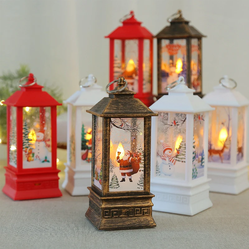 

2021 New Christmas Ornament LED Lamp Desktop Hanging Santa Claus Elk Lantern Xmas Home Party Decoration Prop Lights Kids Gift