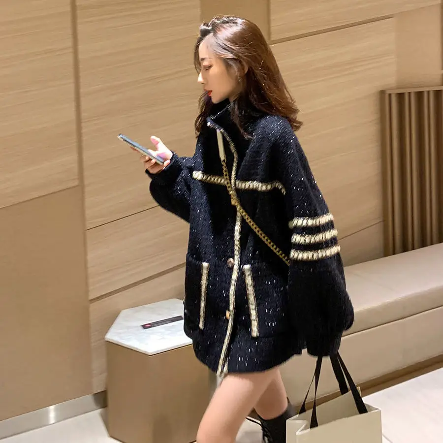 Женское шерстяное пальто-кокон маленькое Свободное пальто в Корейском стиле для