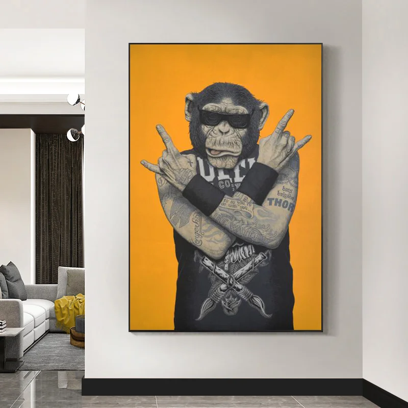 

Hip-Hop Rock Monkey Canvas Art Prints Tattoo Gorilla Poster Picture On Home Decor Wall Art Funny Animal Painting For Living Room