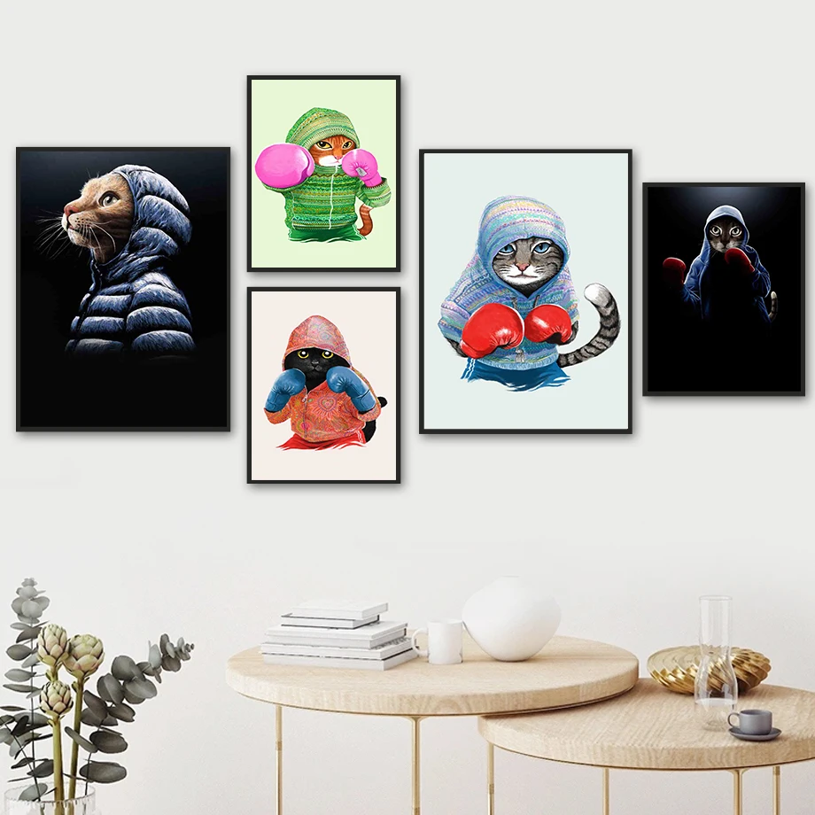 

Cat Athletic Sport Boxing Glove Cartoon Wall Art Canvas Painting Nordic Posters And Prints Wall Pictures For Living Room Decor