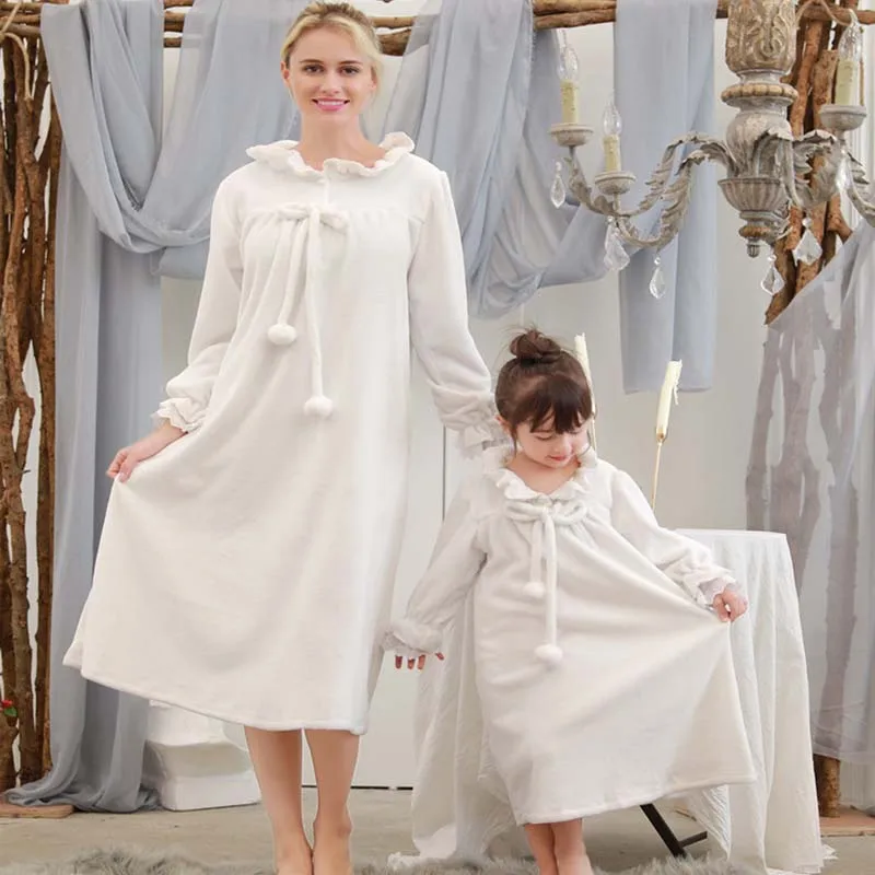 Parent-child Outfit Nightdress Children Velvet Little Girls Princess Dress Baby Big Nightgowns Mother and Daughter | Мать и ребенок