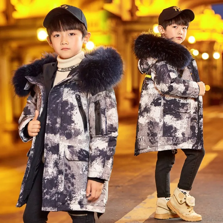 Зимние детские пуховики камуфляжный стиль для мальчиков парка подростков с