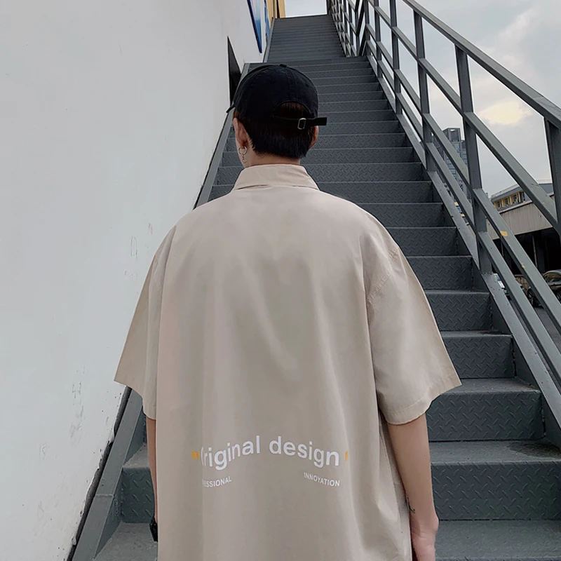 Мужская рубашка с коротким рукавом свободная повседневная Корея буквенным