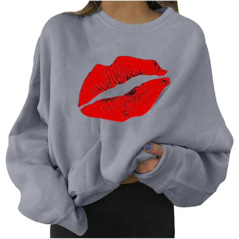 

Winter Women Ladies Lips Prints Hooded Warmer Fashion Outfits Causal Hoodies UK