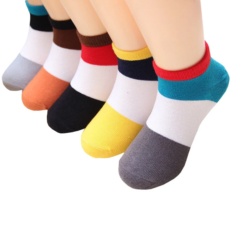CYSINCOS 5Pcs Baby Socks Spring Cotton Children Summer Short Thin Invisible Boy Girl Mesh Stripes Color Matching Boat Sock |