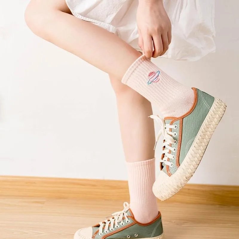 

1Pair Women's Planet Earth Printed Socks Woman Cotton Socks Socks and Spring Autumn Color T9C8
