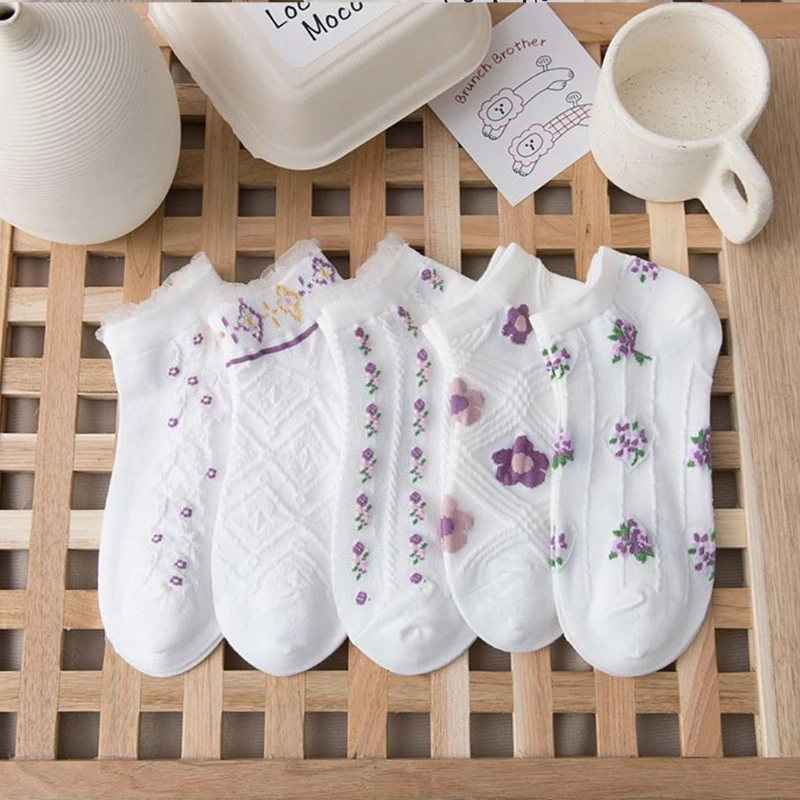 

Embossed Obscure Sweet Women Thin Shallow-Mouth Boat Socks Spring Summer Cute Short-Tube Cotton Female Ankle Socks