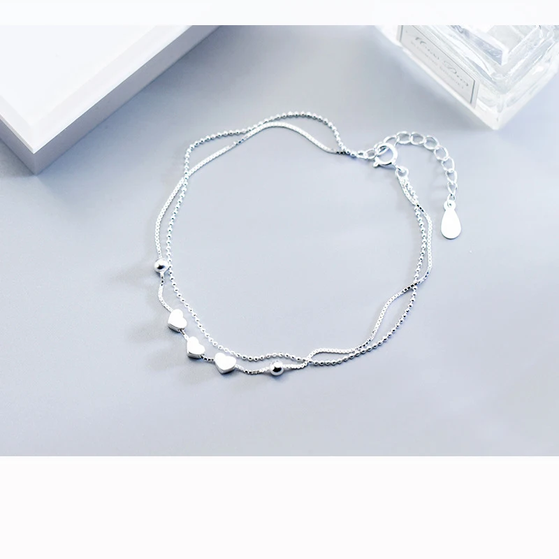 Trusta 925 пробы серебряные Модные женские ювелирные изделия двойной слой сердце бусины браслет 17,5 см для жены лучший подарок DS741