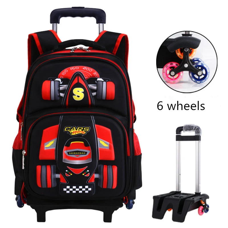 6 wheels red Школьная сумка на колесиках, ортопедические школьные сумки для мальчиков и девочек, Детский водонепроницаемый школьный рюкзак для подростков, детские школьные рюкзаки - Цвет: 6 wheels red