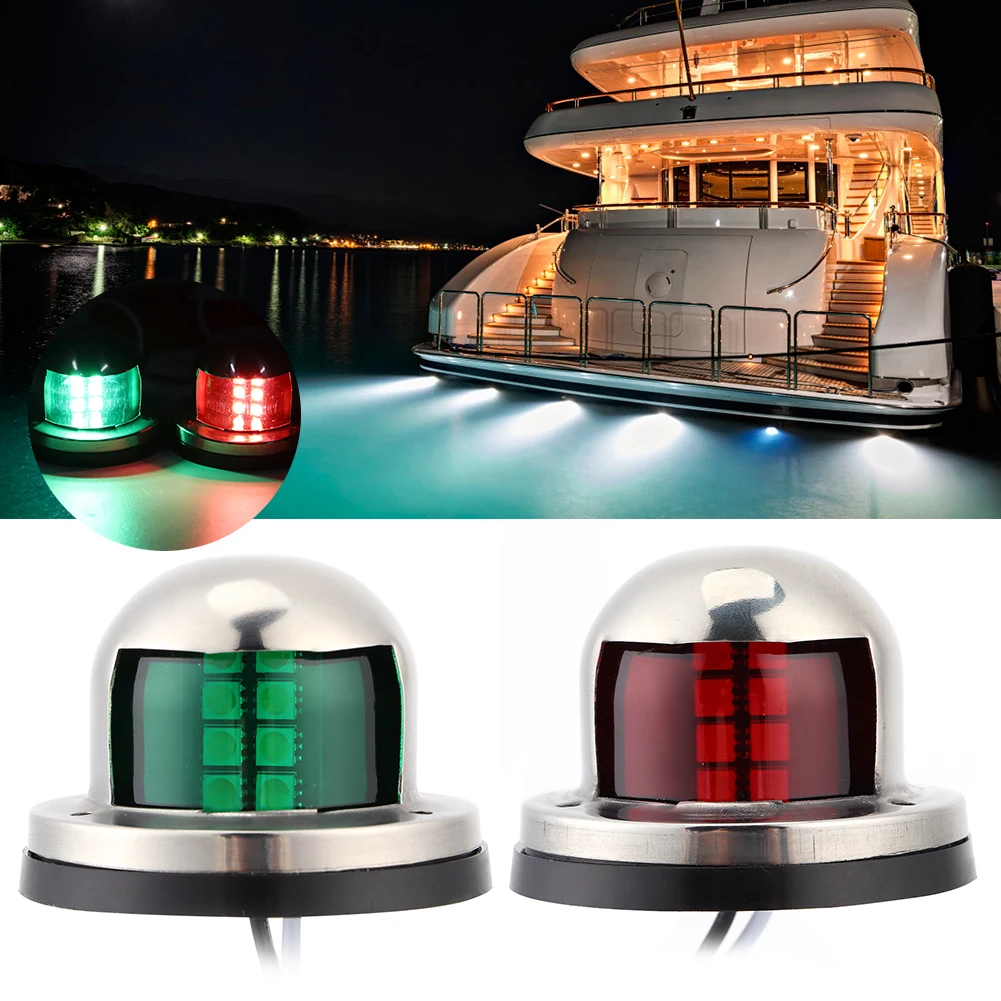 

2pcs 12V Red Green LED Navigation Lights Stainless Steel Sailing Lamp for Marine Boat Yacht Boat Accessory