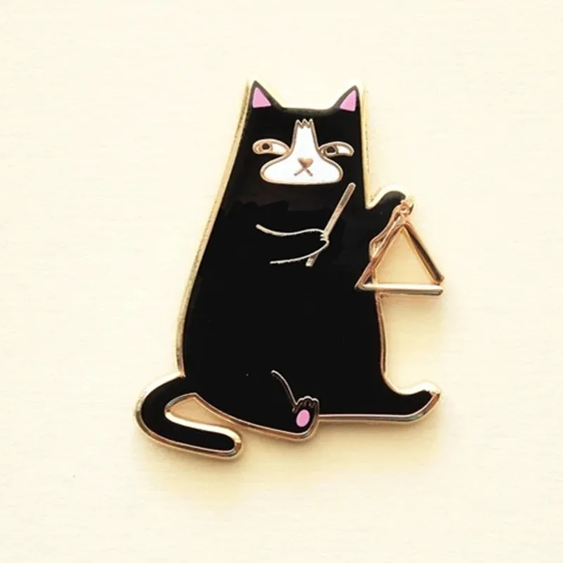 Треугольный Кот музыкальный инструмент эмалированная брошь рюкзак шляпа сумка