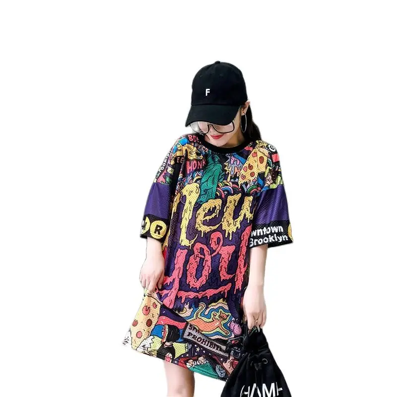 Летнее платье новинка женское модное большого размера с героями мультфильмов