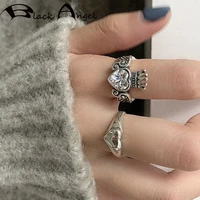 black angel vintage punk love heart rings for women fashion 925 sterling silver crown angel wings rock party cz jewelry gifts
