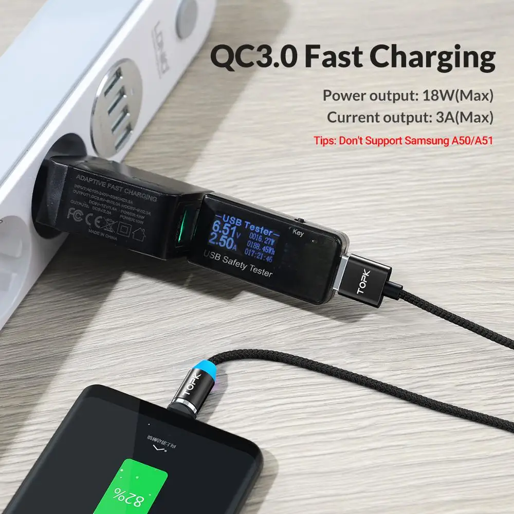 Магнитный USB кабель TOPK 3A для быстрой зарядки Micro Type C магнитное зарядное