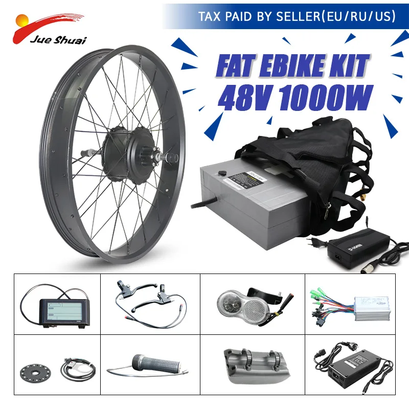 Verkauf Elektrische Fett Bike 48V 1000W Hinten Bürstenlosen Hub Motor Rad 20 26 Zoll 70mm 190mm Ebike Kit Für Ebike Conversion Kit 20Ah Batterie