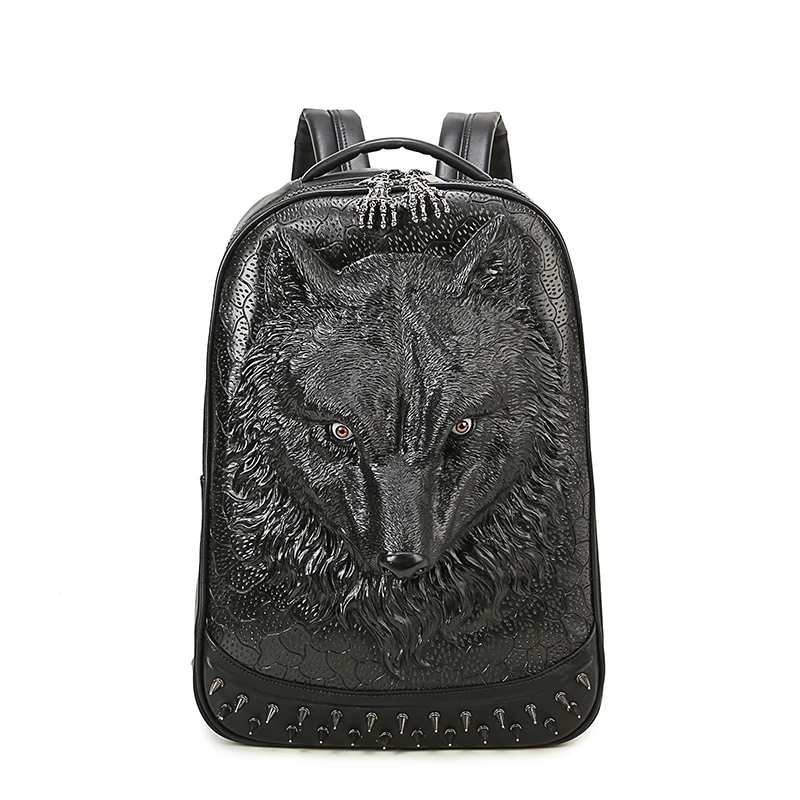 New Fashion 3D Embossed Wolf Backpack bags for Men unique male Bag whimsical Rivet Cool bag For Teenagers Laptop Travel Bags