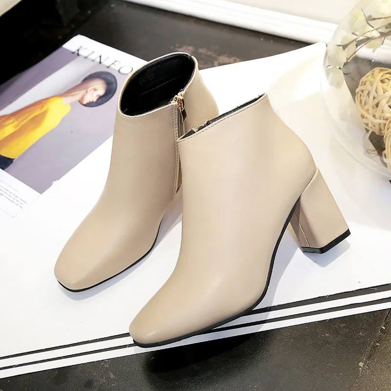 2019 новые осенние женские ботинки Botas Feminina на высоком каблуке с боковой молнией