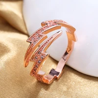 geometric flash shape open ring for women micro zircon inlaid rose gold ring band punk accessories female trendy jewelry gifts