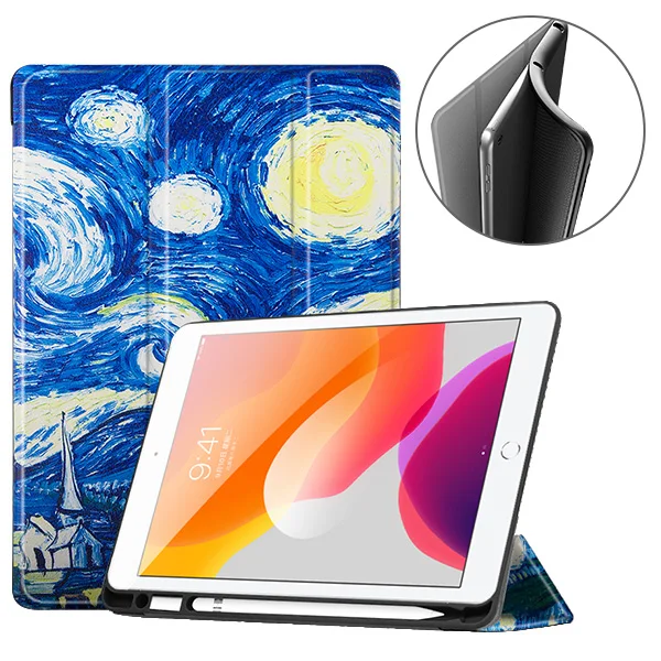Starry sky Умный чехол для всех-New iPad 7-го поколения 10,2 дюймов планшет, чехол с держателем карандаша-мягкая задняя крышка из ТПУ - Цвет: Starry sky