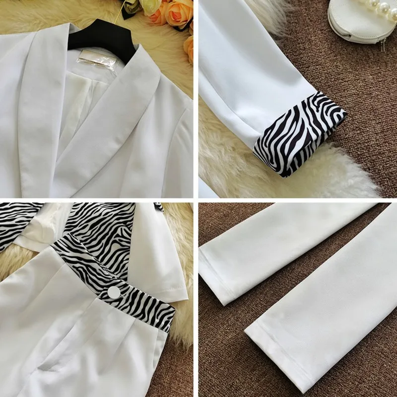 

Temperament zebra pattern suit 2020 autumn new V-neck suit jacket wide-leg trousers two-piece female