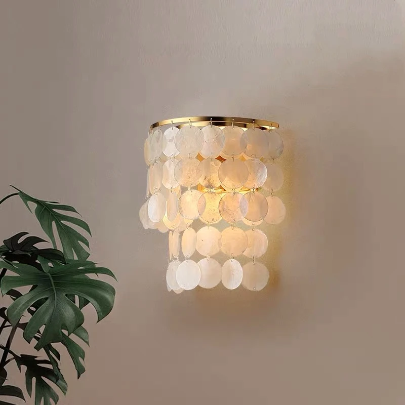 Lámpara de pared de concha moderna para sala de estar, candelabro de pared de color dorado cromado, E27, para pasillo, escaleras, Loft, cabecera, decoración artística de 90-260V