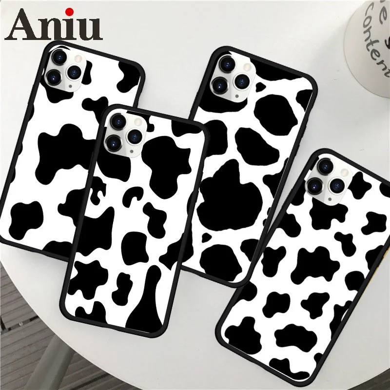 

New White Black Cow Symbol Pattern Print Phone Case Cover for IPhone 13 12 6 7 8 PLUS X XS XR MAX 11 PRO SE 2020 Back Case Cover