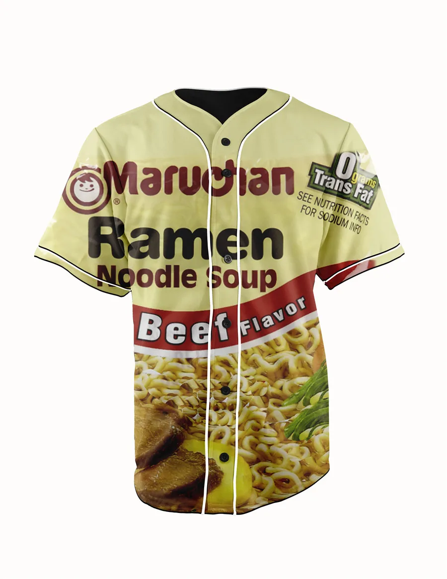 

Real US American Size Ramen Noodles Beef High Quality 3D Sublimation Print Button Up Jersey Plus Size 3xl 4xl 5xl 6xl