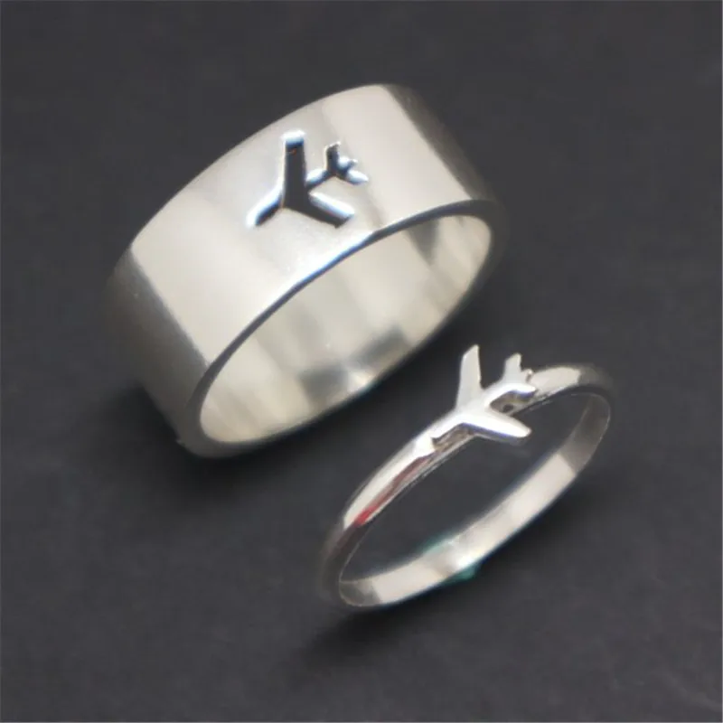 

Airplane Couple Ring for Women Men PilotShark Ring Attendant Wedding Set Aviation Lover Gift