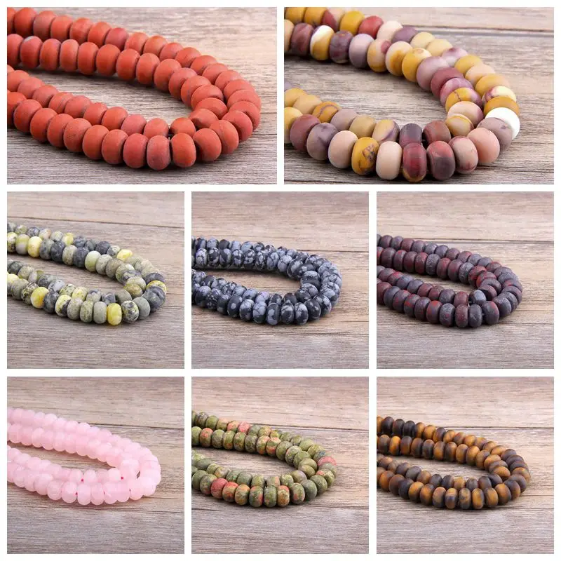 

Natural Gem Redstone Bloodstone Lapis Lazuli Labradorit Turquoises Matte abacus Loose Spacer wheel Rondelle Beads For Jewelry