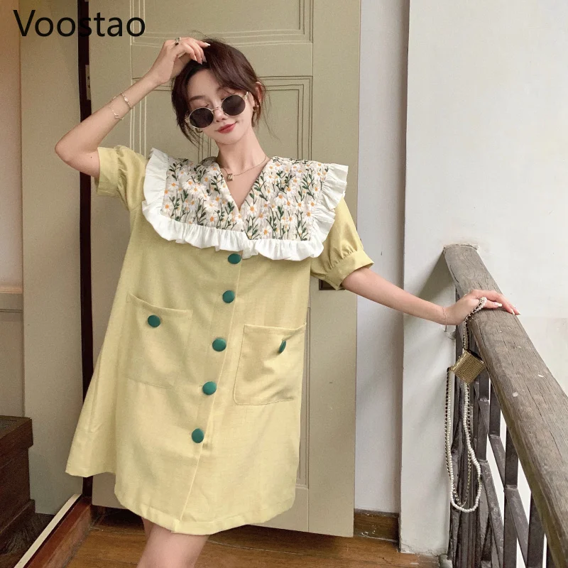 

Summer Elegant Floral Turndown Collar Blazer Dress Women Korean Fashion Loose Short Sleeve Dress Office Lady Chic Party Vestidos