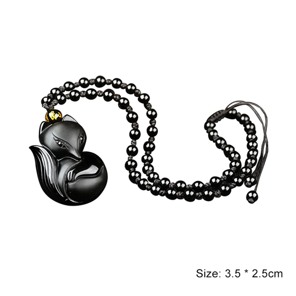 Обсидиановый амулет с резьбой в виде лисы ожерелье кулоном из бусин ювелирное