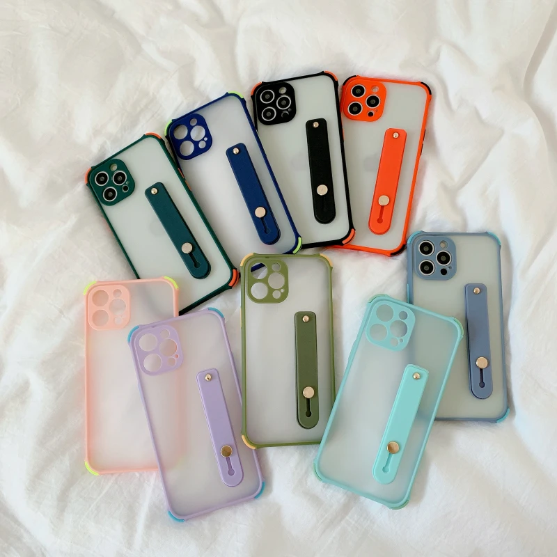

Wristband Bracket Matte Phone Case For Huawei P Smart 2021 Y7A P50 Mate 40 P40 Pro Plus Nova 8 SE Y9A Y6P Y5P Y7P Lite E 4G 5G