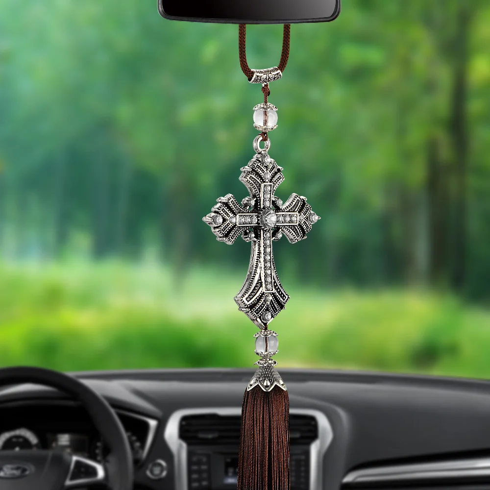 

Automobile rearview mirror, metal glass pendant, cross, Jesus Christ, automobile decoration accessories.